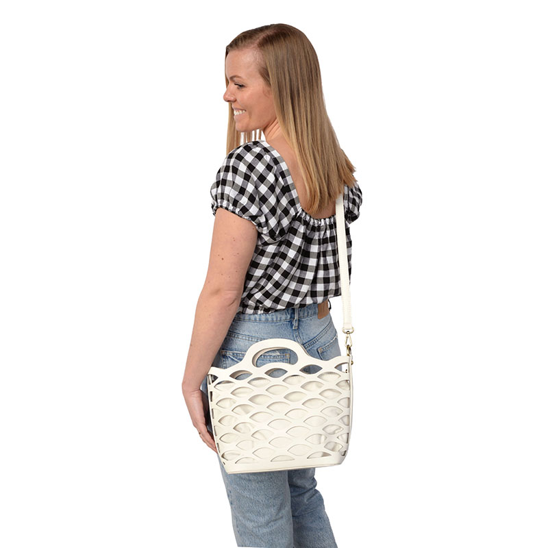 White Checkered Tote Shoulder Bags With Inner Pouch,PU Vegan