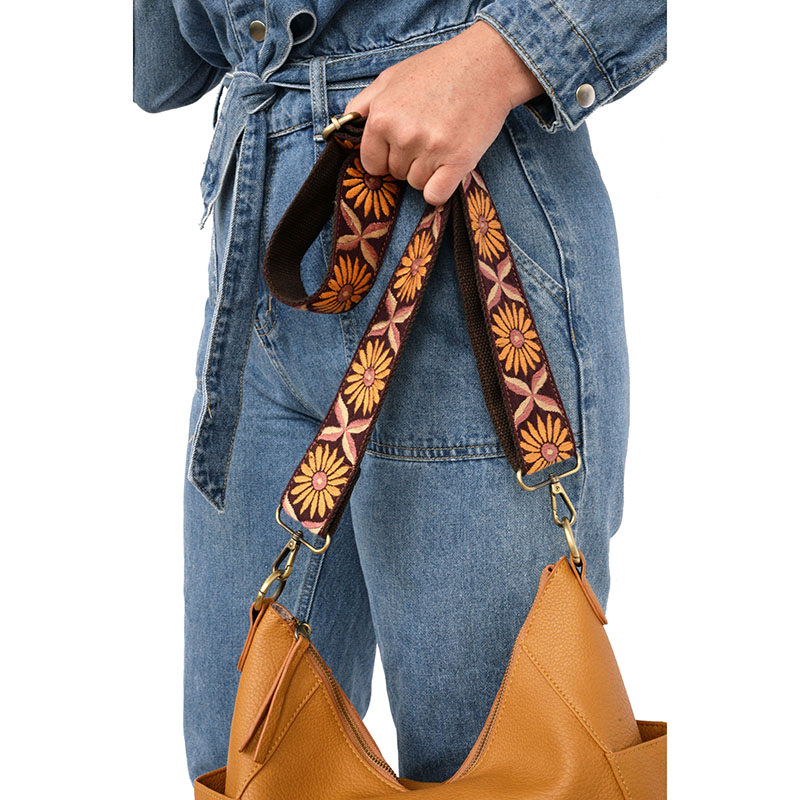 Adjustable Guitar Bag Strap, Plum Daisy print – leather