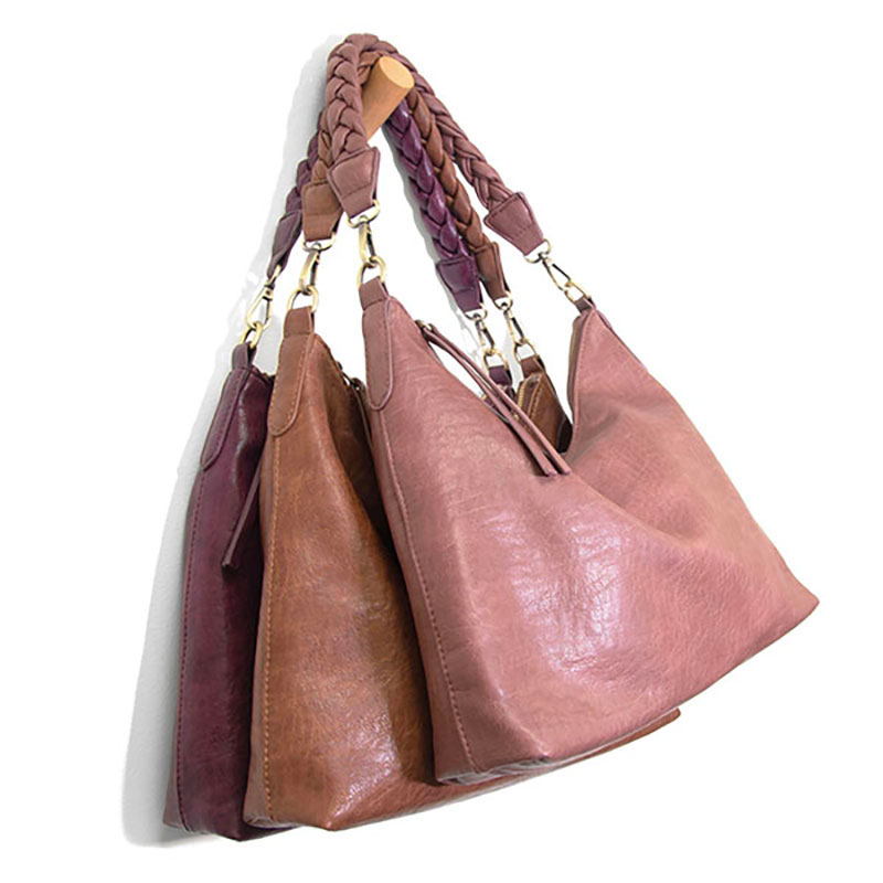 Selene Slouchy Hobo Bad with Braided Handle, Mauve