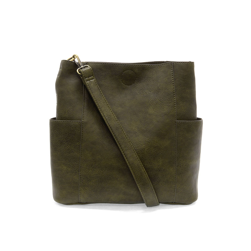 Kayleigh Side-Pocket Vegan Leather Bucket Bag | Joy Susan