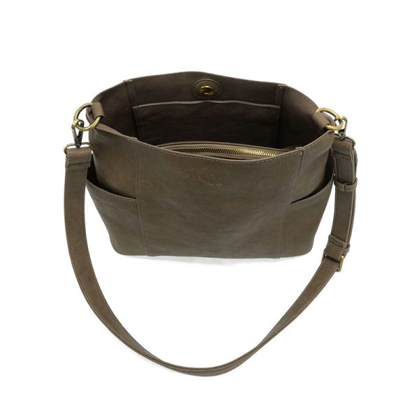 Kayleigh Side-Pocket Vegan Leather Bucket Bag | Joy Susan